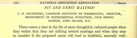 Scanned page excerpt with the running head "National Education Association ... Special," page 772, showing the title "Fit and Unfit Matings" and byline "C. B. Davenport, Carnegie Institute of Washington; Director, Department of Experimental Evolution, Cold Spring Harbor, Long Island, N.Y.".